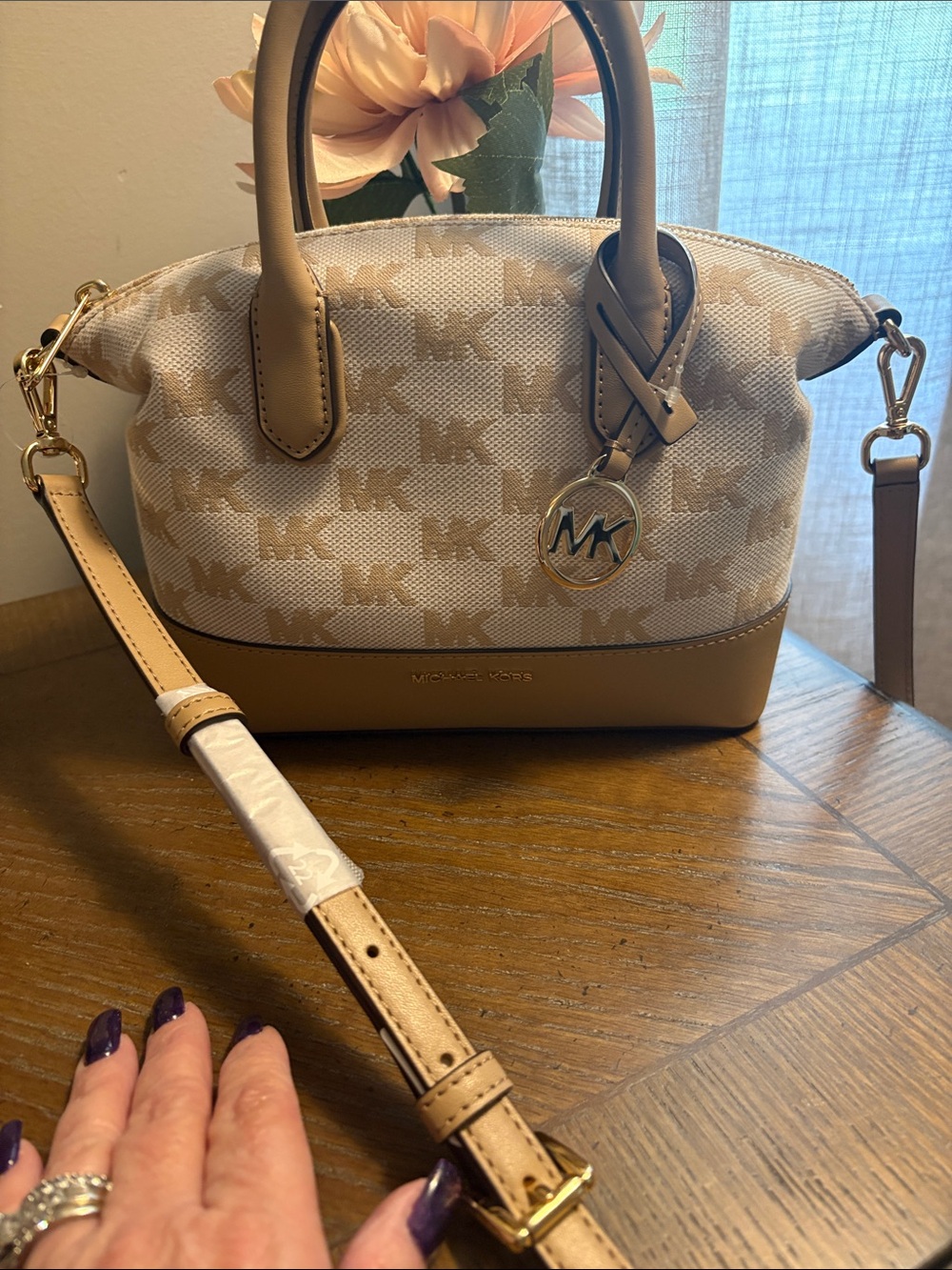Michael Kors Tan and Cream MK Signature Satchel
